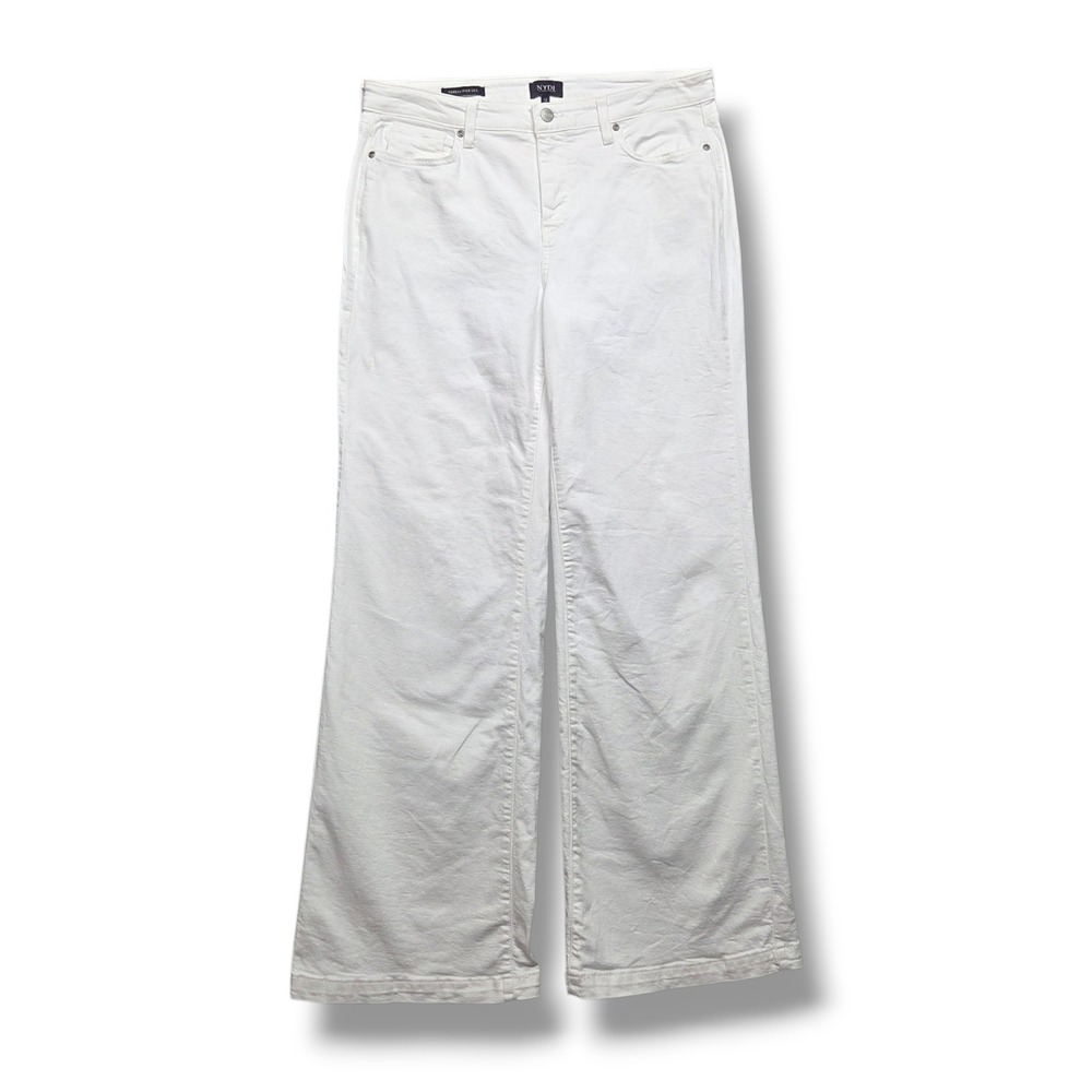 NYDJ Teresa Wide Leg Jeans Womens 12 White High Rise Lift Tuck STAIN